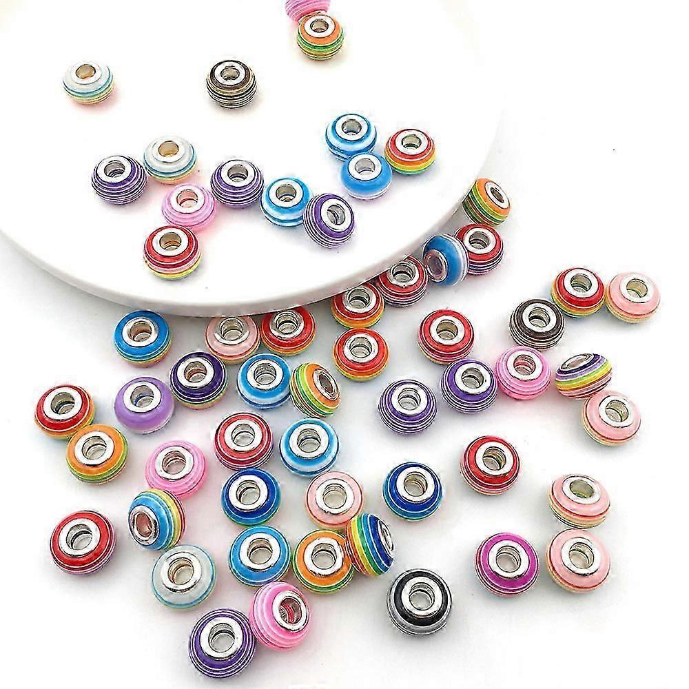 Mix 50Pcs coloured beads with large holes Trendy style Many styles to choose from DIY beading basic snake bone bracelet accessories(striped beads)
