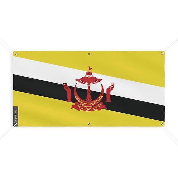 Brunei Flag Banner - PIXELFORMA - 200x400cm - Durable Polyester - 6 Reinforced Eyelets