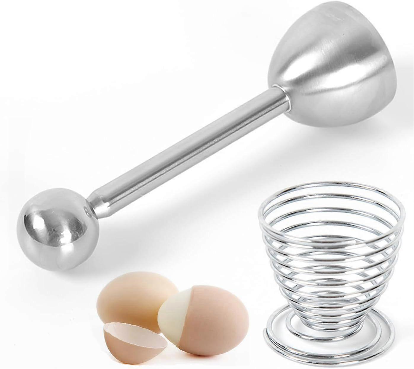 Stainless Steel Egg Opener and Egg Tray, Stainless Steel Egg Topper, Egg Shell Top Separator Egg Opener, Suitable for Raw and Cooked Eggs