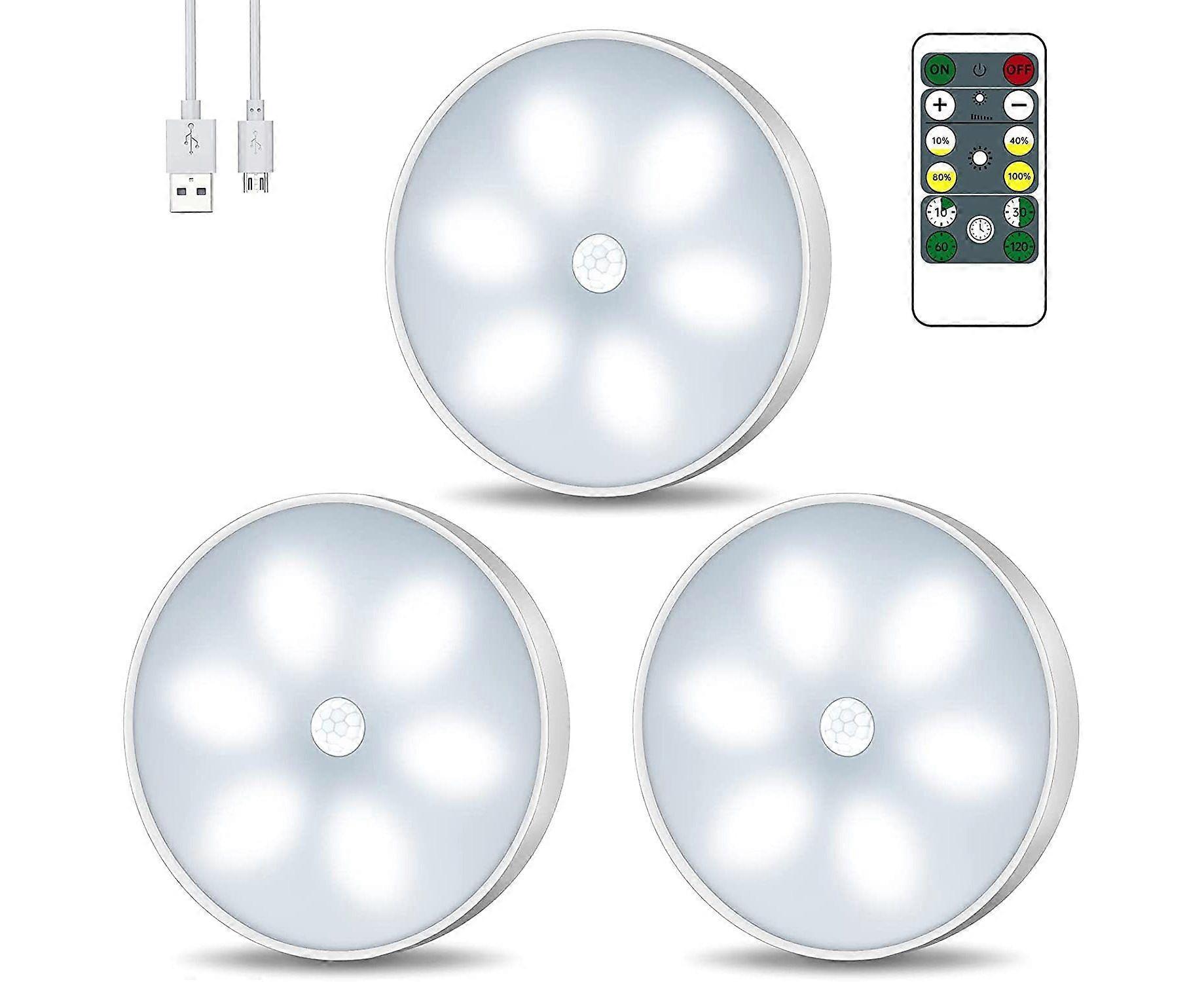 USB Rechargeable LED Night Light - 3 Pack Wireless Closet Lamps with Motion Sensor & Remote Control