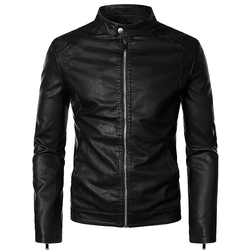 Cloudstyle Men's Classic Stand Collar Zipper Pu Leather Jacket