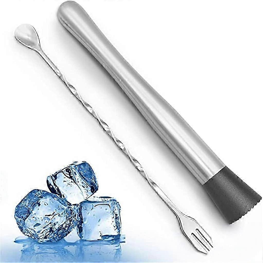 8 Inch Stainless Steel Cocktail Muddler & Mixing Spoon - Bartender Tool Set