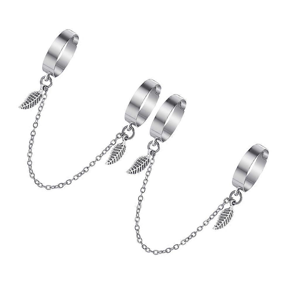Punk Chain Rings Gothic Style Stackable Adjustable 13.1x1.7CM 2Pcs
