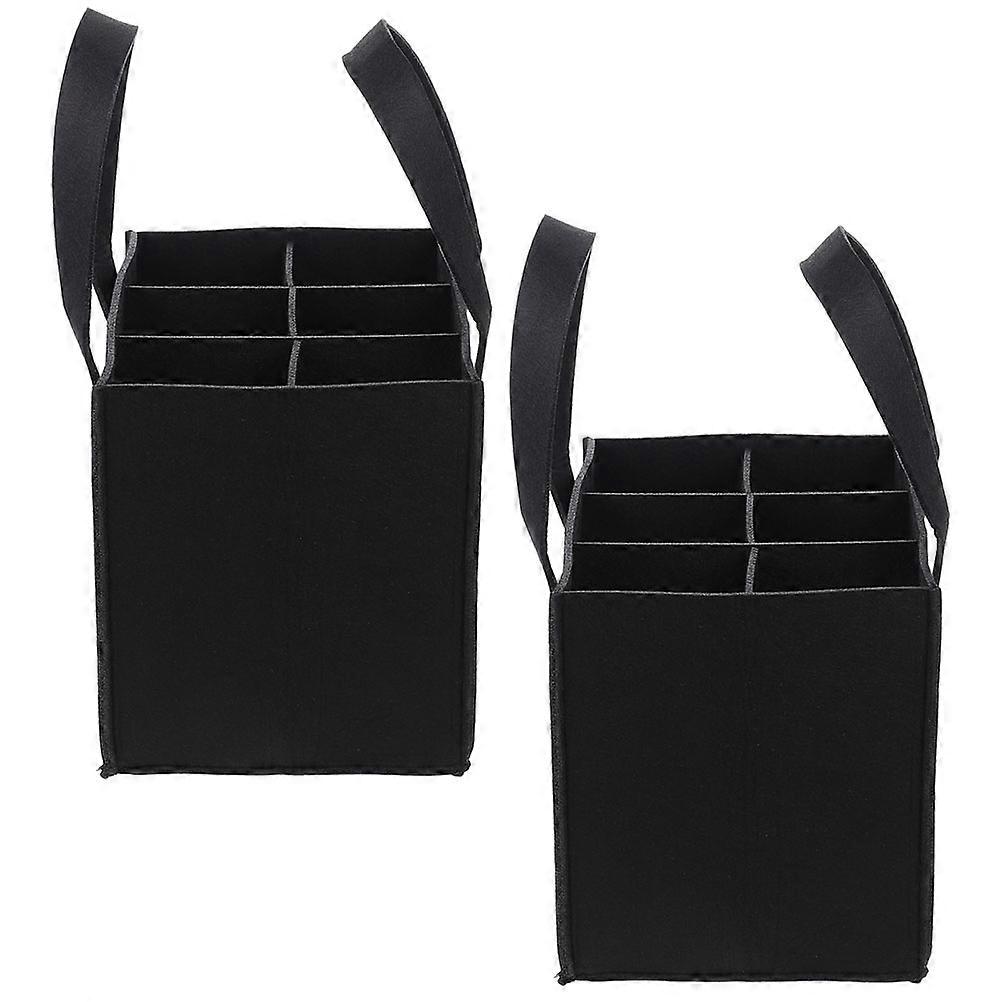 Portable Felt Wine Bag Multi Grid Red Wine Carrier Pouch Thick Wear Resistant Handheld Wrapping Bag for Gift and Transport (2pcs)