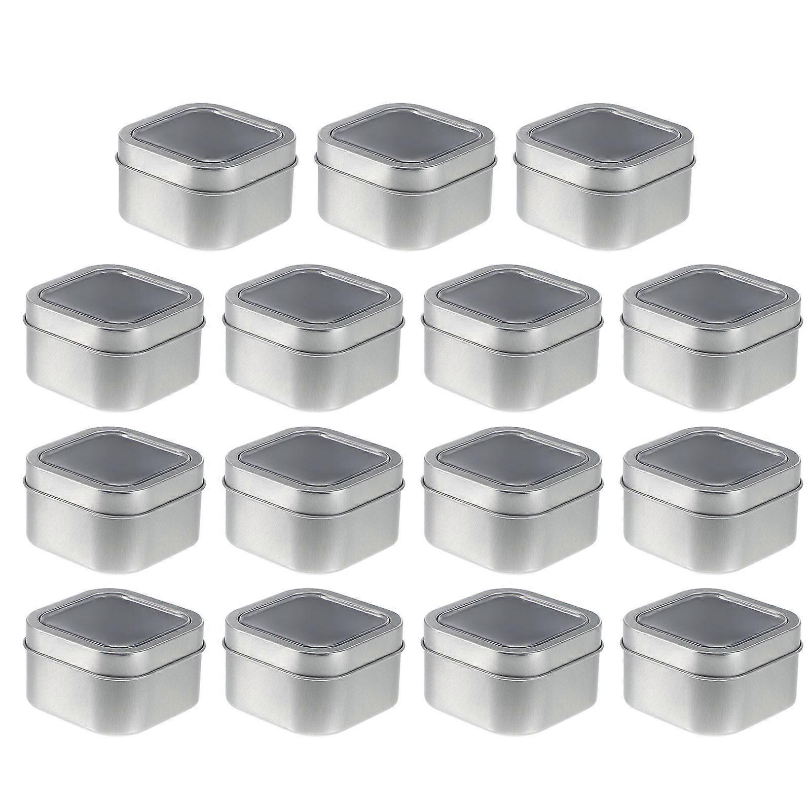 15pcs Square Metal Tins with Window Lids 4 Ounce Storage Containers for Candle Making