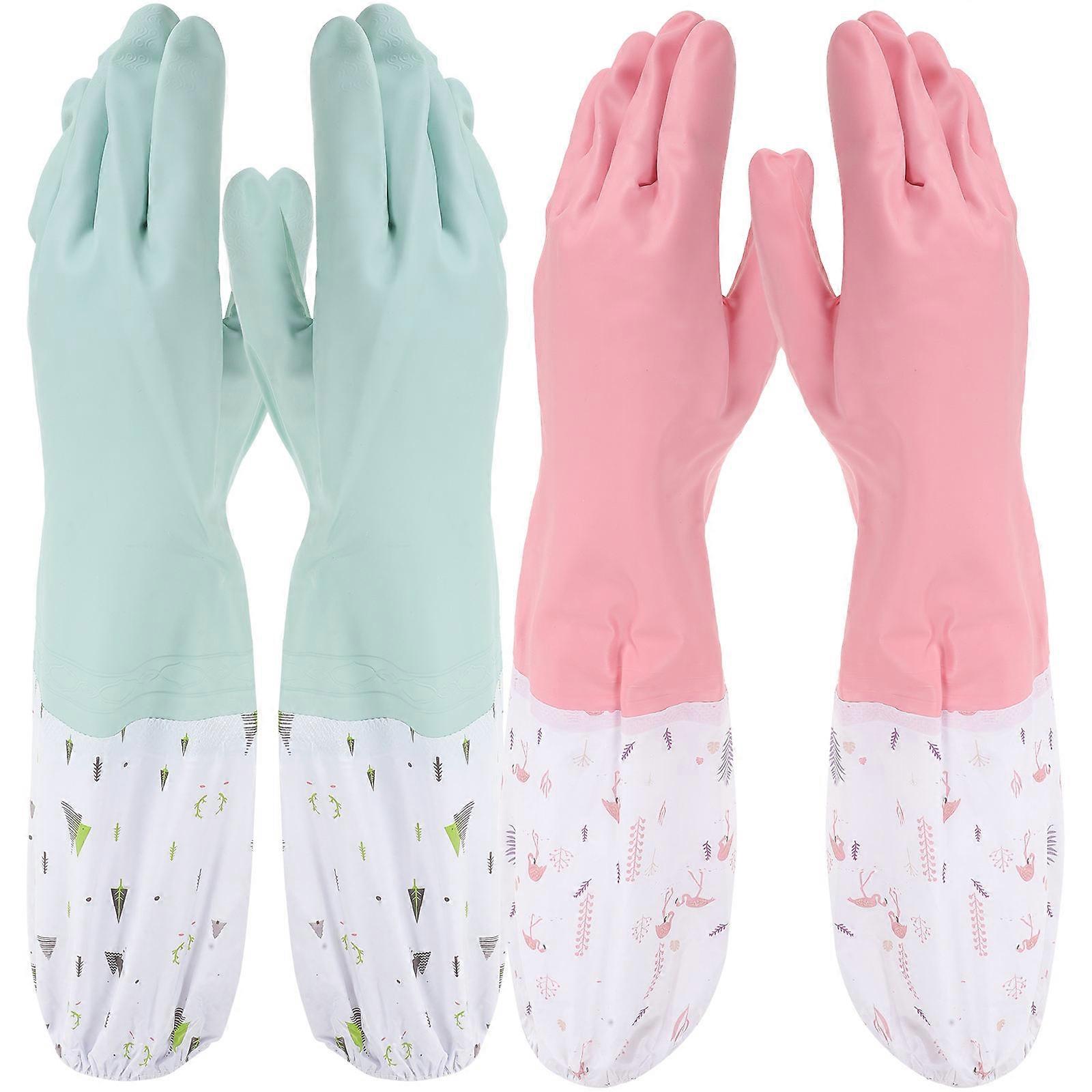 Thickened Rubber Cleaning Gloves, 2 Pairs, Non Slip Grip, Extended Protection for Dishwashing, Gardening, and Kitchen Use