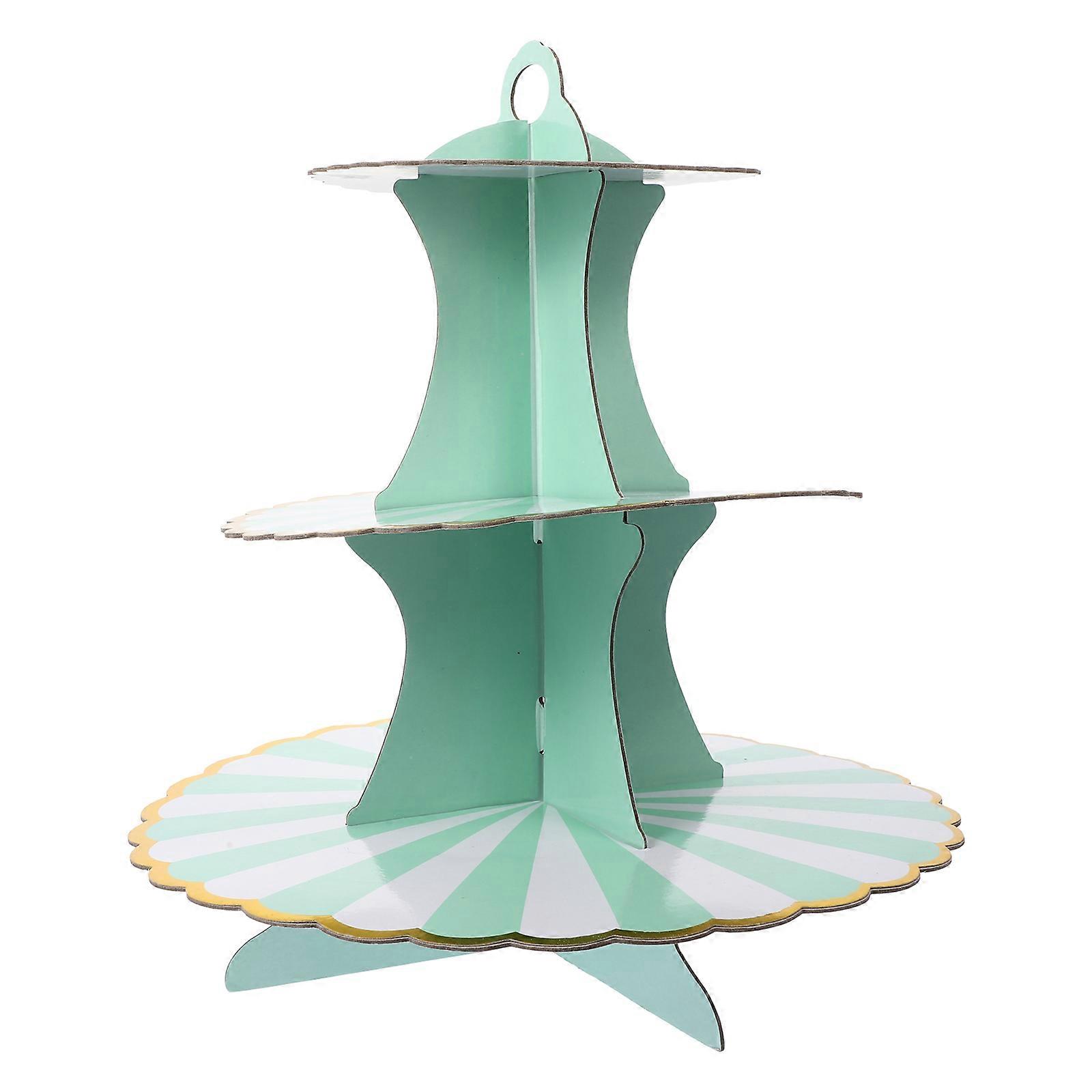 Cake Cupcake Stand Paper Dessert Tray 3 Tier Round Green Display For Parties 1Set