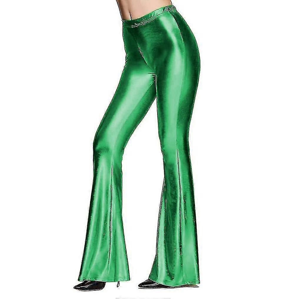 Women's 70s Mermaid Shiny Metallic Flare Leg Pants Hippie Metallic Pants Yoga Trousers S-2XL