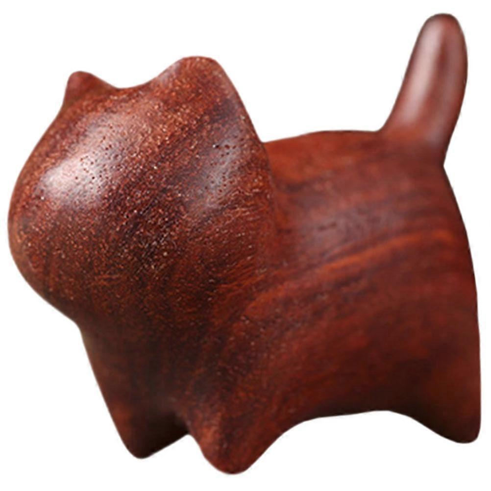 Wooden Kitten Statue Smooth Carved Cat Figurine Home Office Decoration Ornament for Cat Lovers