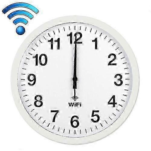 Smart nätverk automatisk tidssynkronisering Wifi väggklocka modern enkel tyst vardagsrumsklocka-12 tum (vit)
