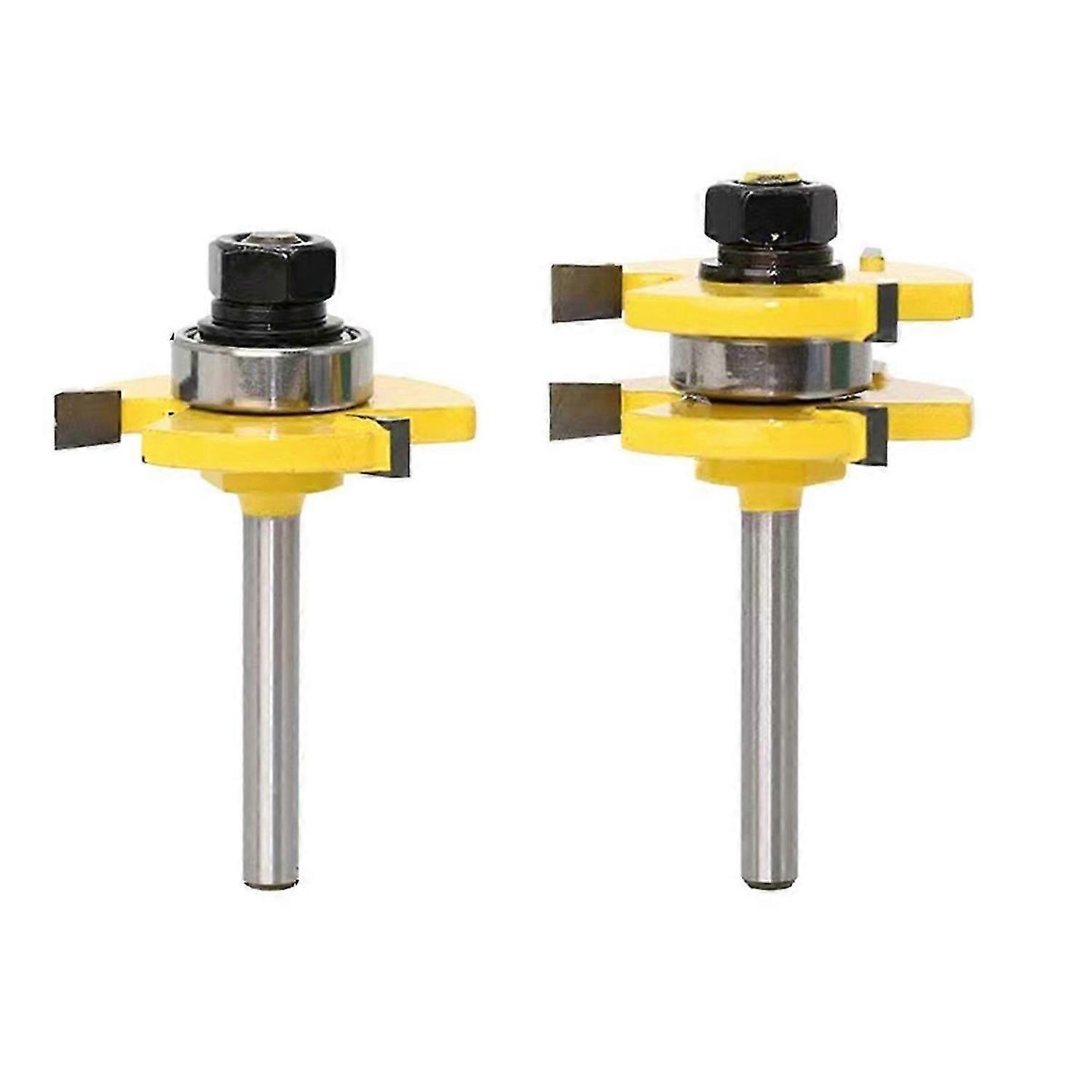 2Pcs 1/4 pouce Tige Cutter 3-Tooth Tongue & Groove Joint Assembler Router Bits T-Slot Fraise F