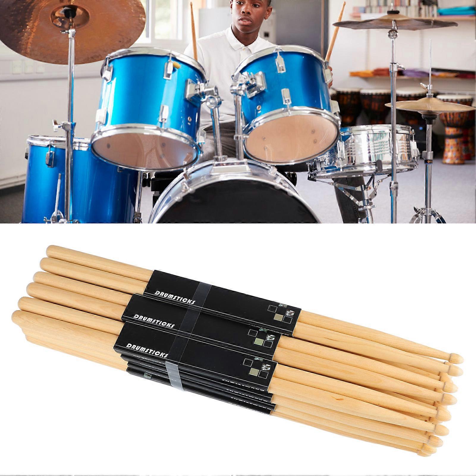12 Pairs 7A Drumstick Maple Wood Oval Tip Anti Slip Drum Stick Set for Performance Practice 