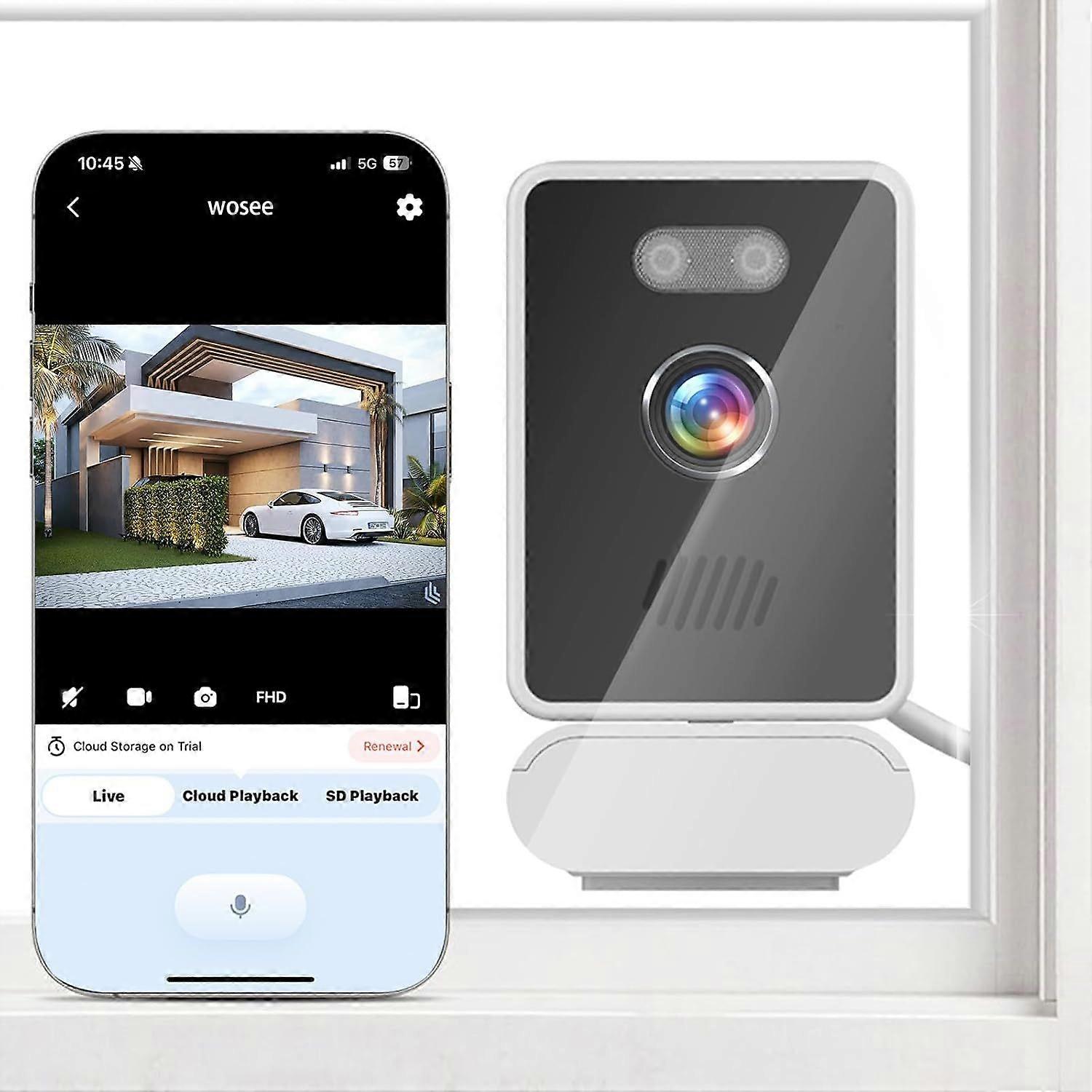 5MP 2K Window Camera, 2.4GHz and WiFi Indoor Camera for Home Security with 64G