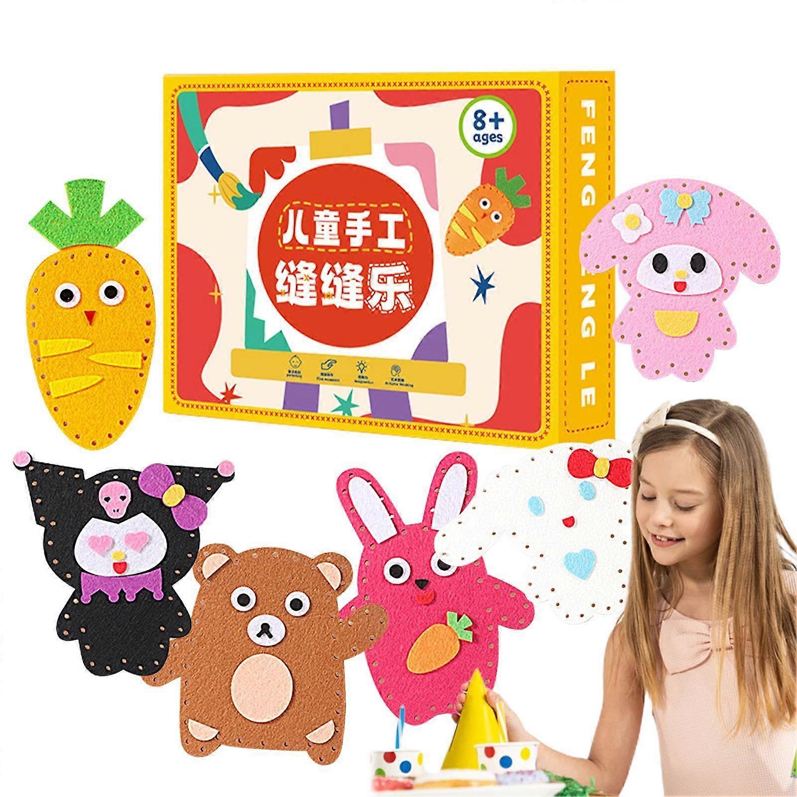 Doll Sewing Kit with Felt Materials and Instructions for Kids Ages 8+, 6 Easy Craft Projects