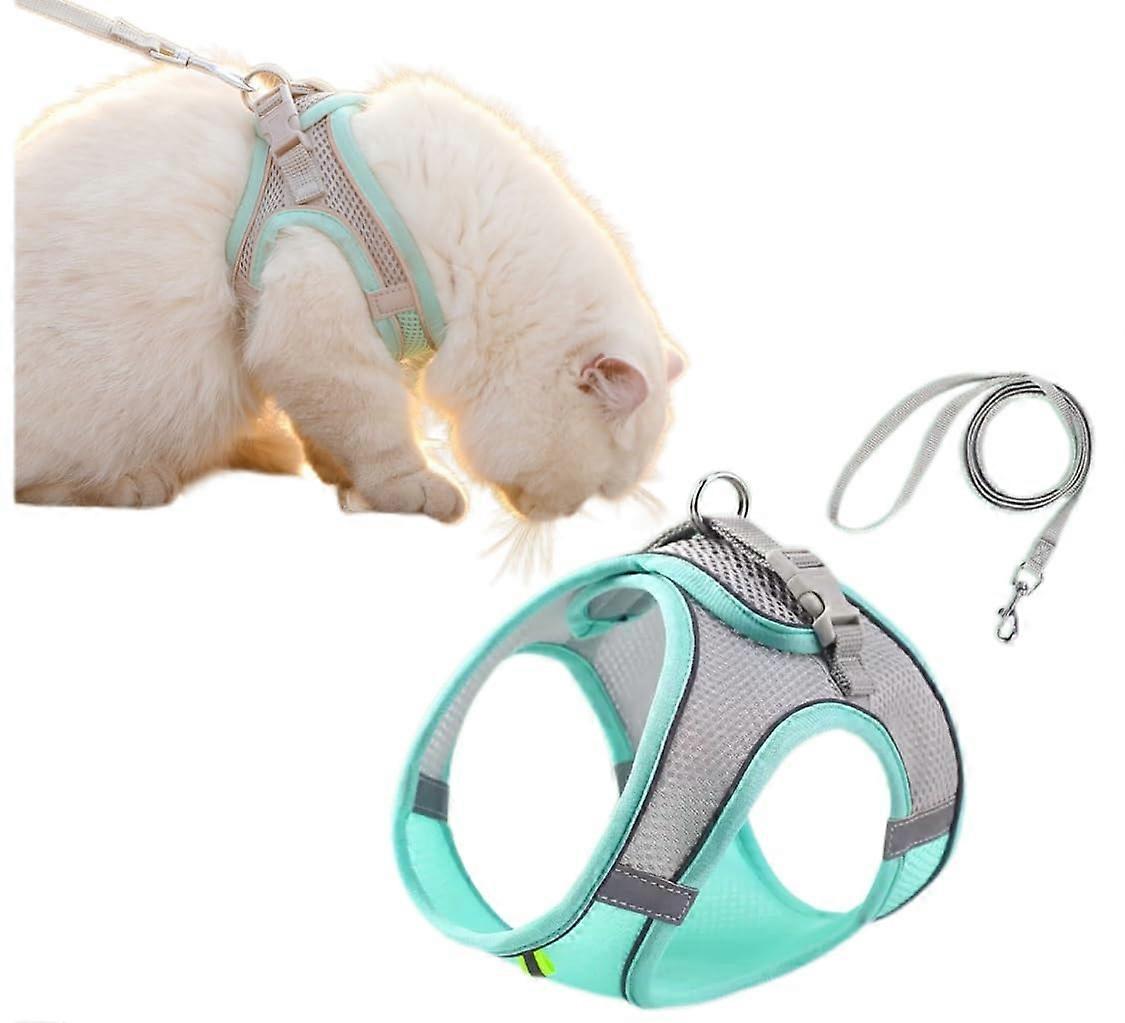 Cat Harness Escape-Proof Lead Compatible Soft Breathable Harness For Cats With Reflective Stripes Size Adjustable Green