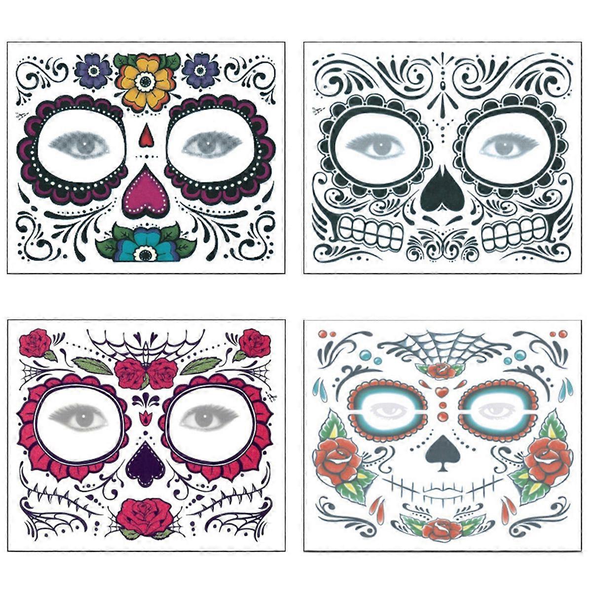 Halloween Face Stickers for Adults Temporary Tattoo Waterproof Sweat Resistant Assorted Color 15x12.5x0.1cm 4 Sheets