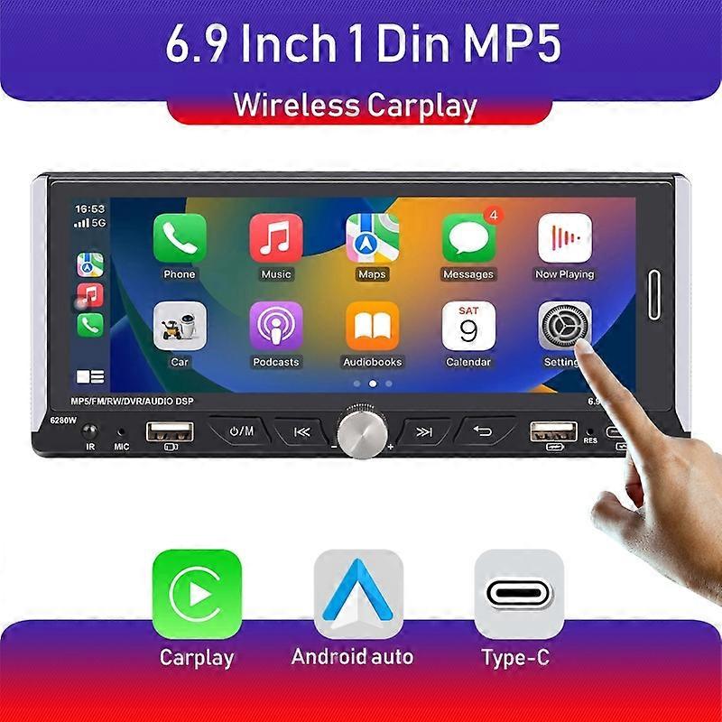 Wireless CarPlay Single DIN Car Radio Car Stereo 6.86" HD IPS Touchscreen Bluetooth 5.2 Android Auto