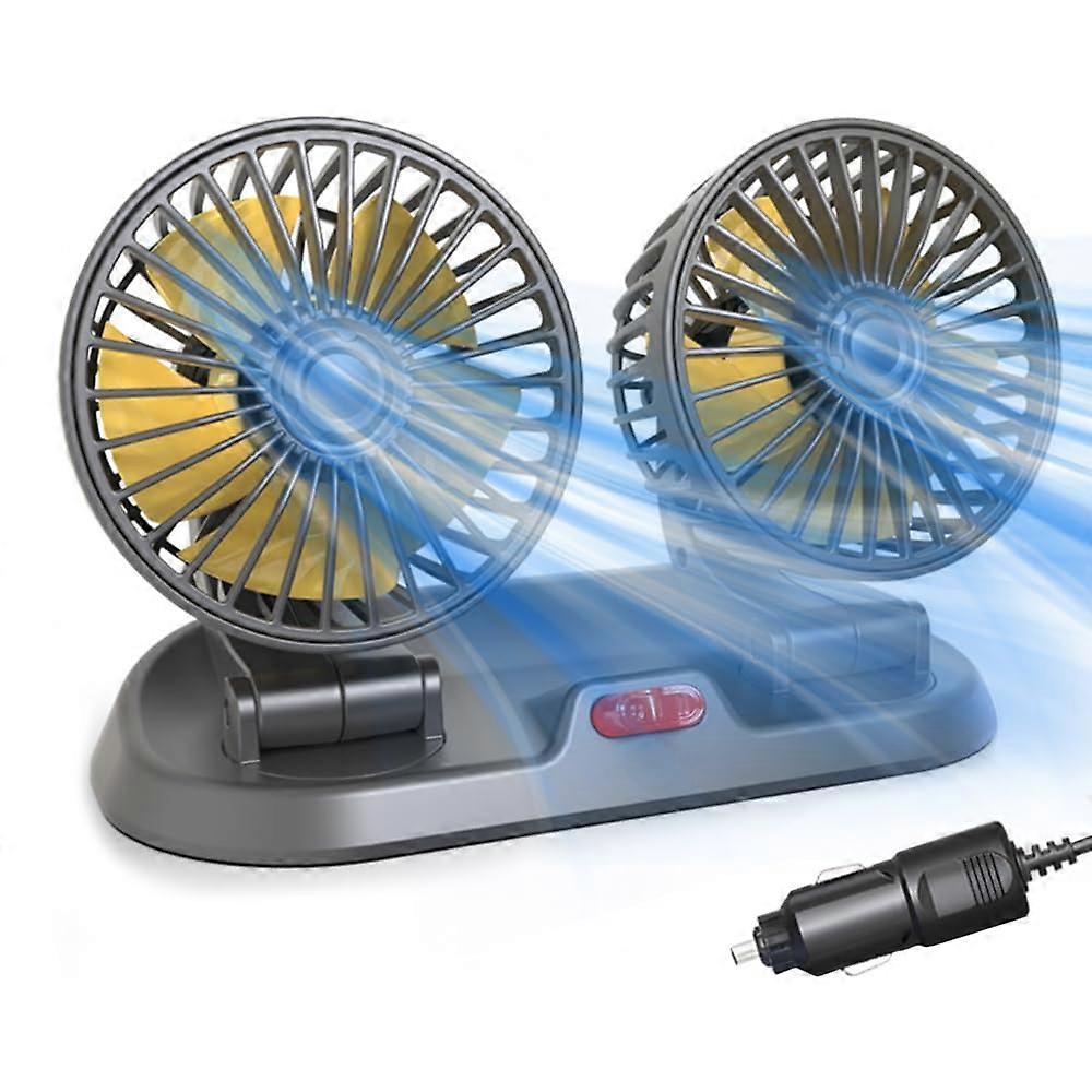 Car Fan 12V Double Head, 360 Degree Rotatable, 2 Speed Adjustable for Cars, Trucks, SUVs, Compact Cooling Solution