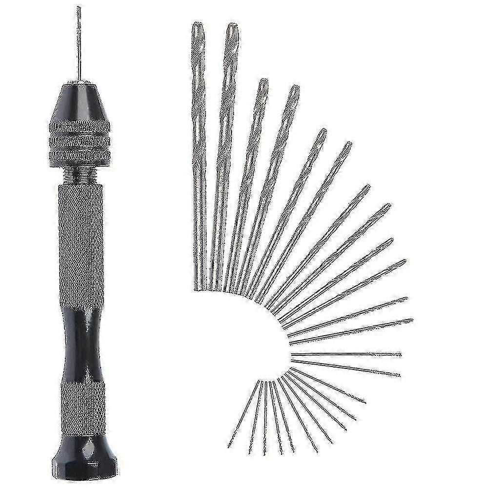Mini Hand Drill Twist Drill Bits +25 Micro Twist Drill Bits Cordless Aluminum Pin Vise Rotary Tools Twist Drill Bits Adjustable Pyrography Home Plasti