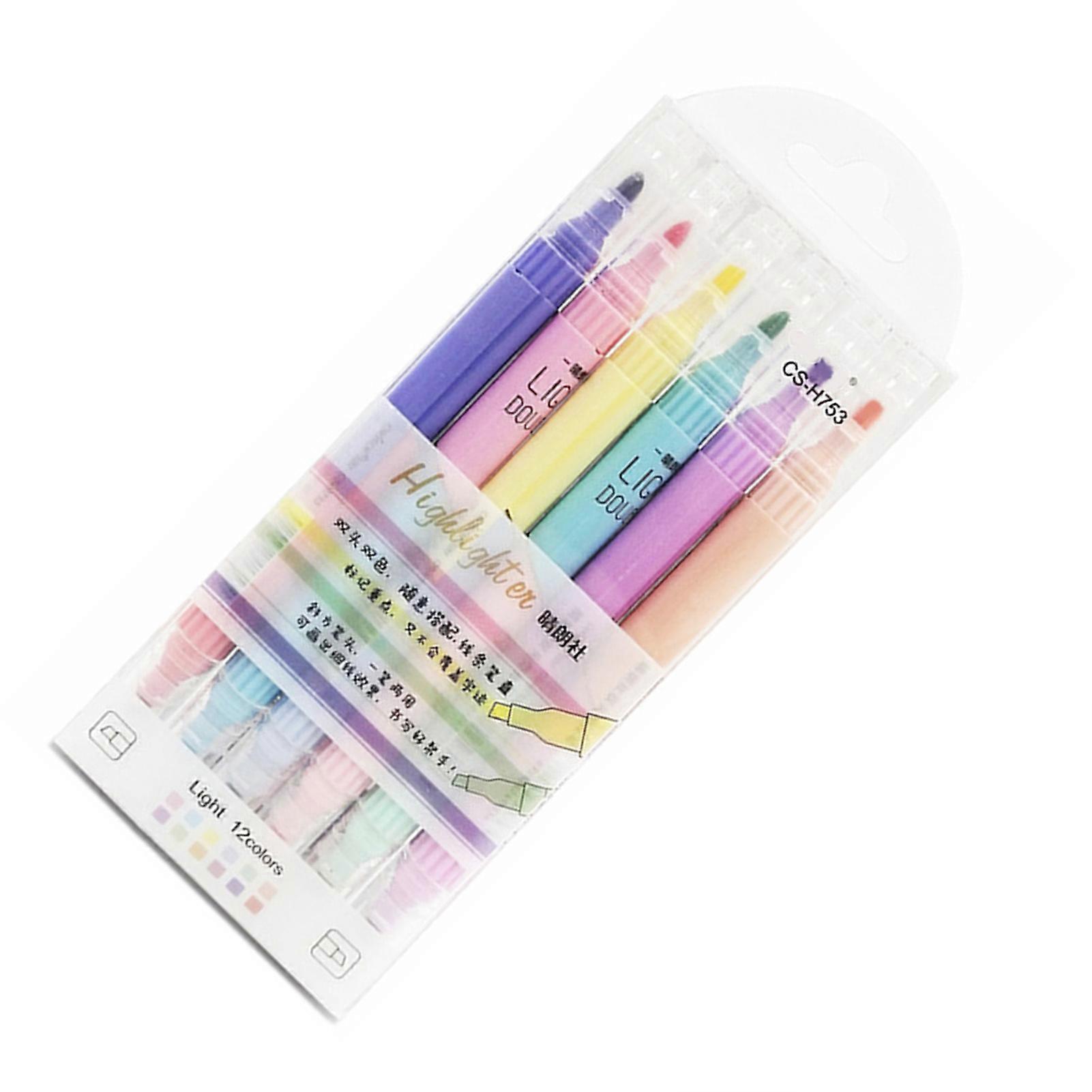 6 Pcs Double Ended Highlighter Macaron Eye Protection Color Fluorescent Colorful Marker Pen