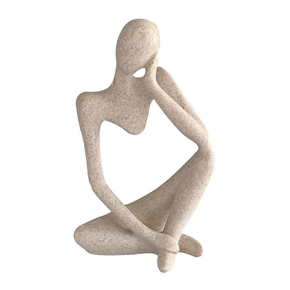 Abstract Thinker Statue Beige Resin Desk Topper Bookshelf Decor Home Office Ornament Craft Figurine Collectible Sculpture