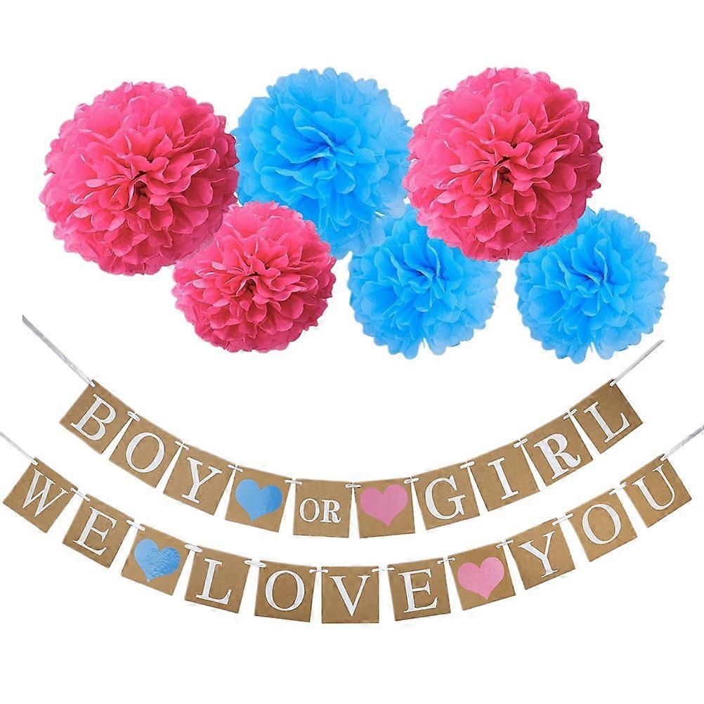 Shower Party Decorations Set with Paper Flower Balls and Bunting Banner for Birthday Celebration – Non Fading Material, Photo Booth Backdrop and