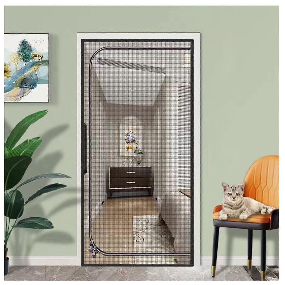 Cat door grid, thickened, catresistant mesh grid, scratchresistant dog/cat gate with zipper (95x200cm, black).