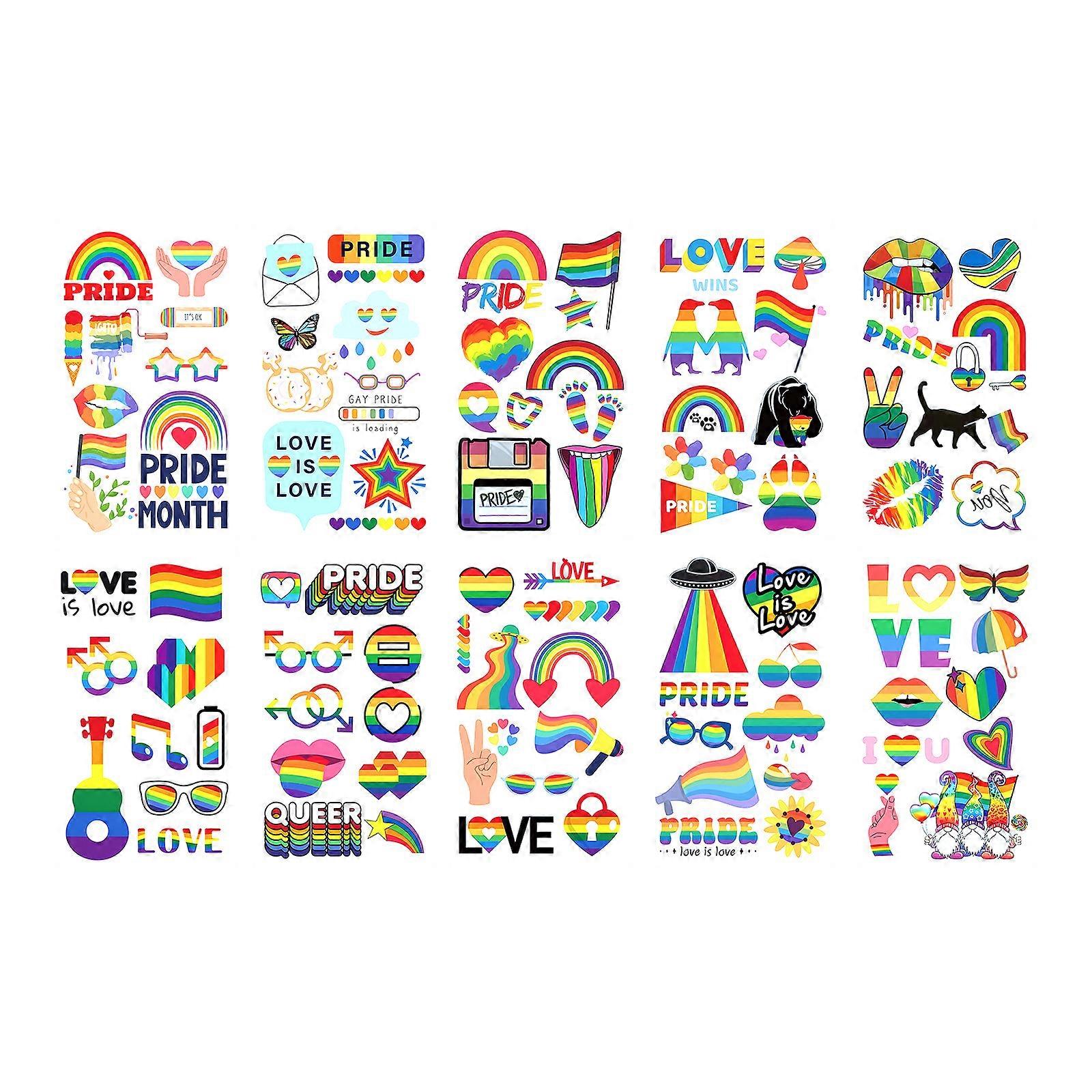 Quick Apply Pride Temporary Tattooes 10 Shinys Rainbows Patterns For Festive Body Art LGBTQ Event Decorations Multicolor