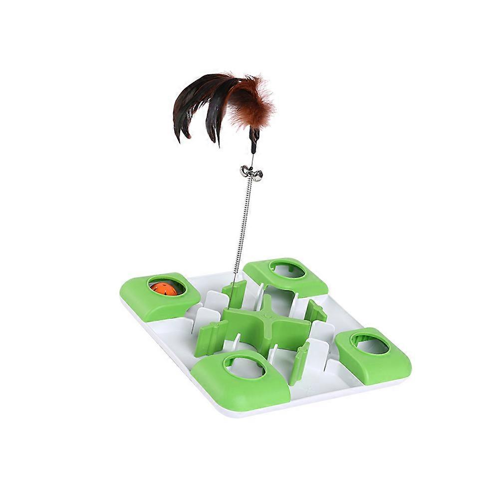 Cat Teaser Toy with Scroll Wheel for Pet Use ABS Material Green Color Slow Feeder Design
