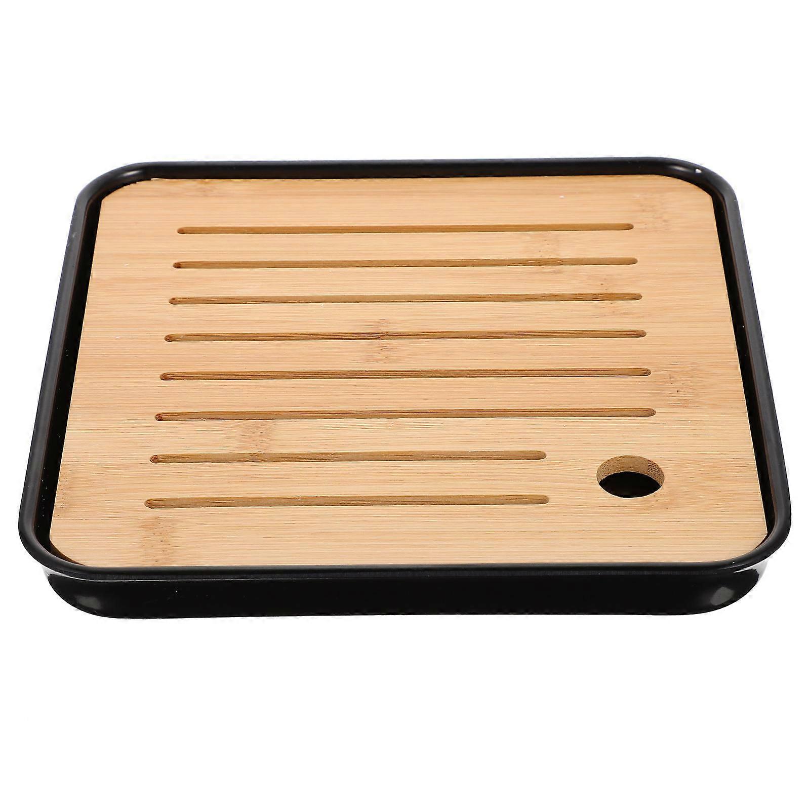 Black Synthetic Tea Tray with Drainage for Home Use Enough Area for Teaware 12.6x8.7 Inches