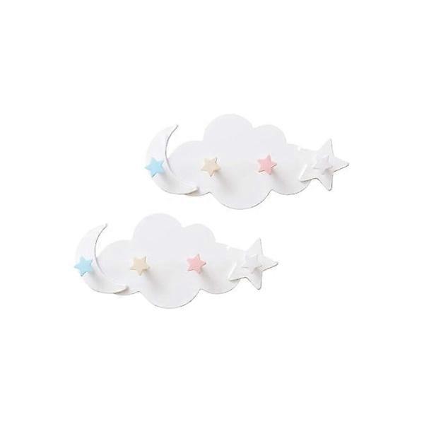 Set of 2 Cloud Hooks with Stars and Moon, Keyring, Clothes Hanger, Coat Rack, Wall Hooks, Towel Holder for Children