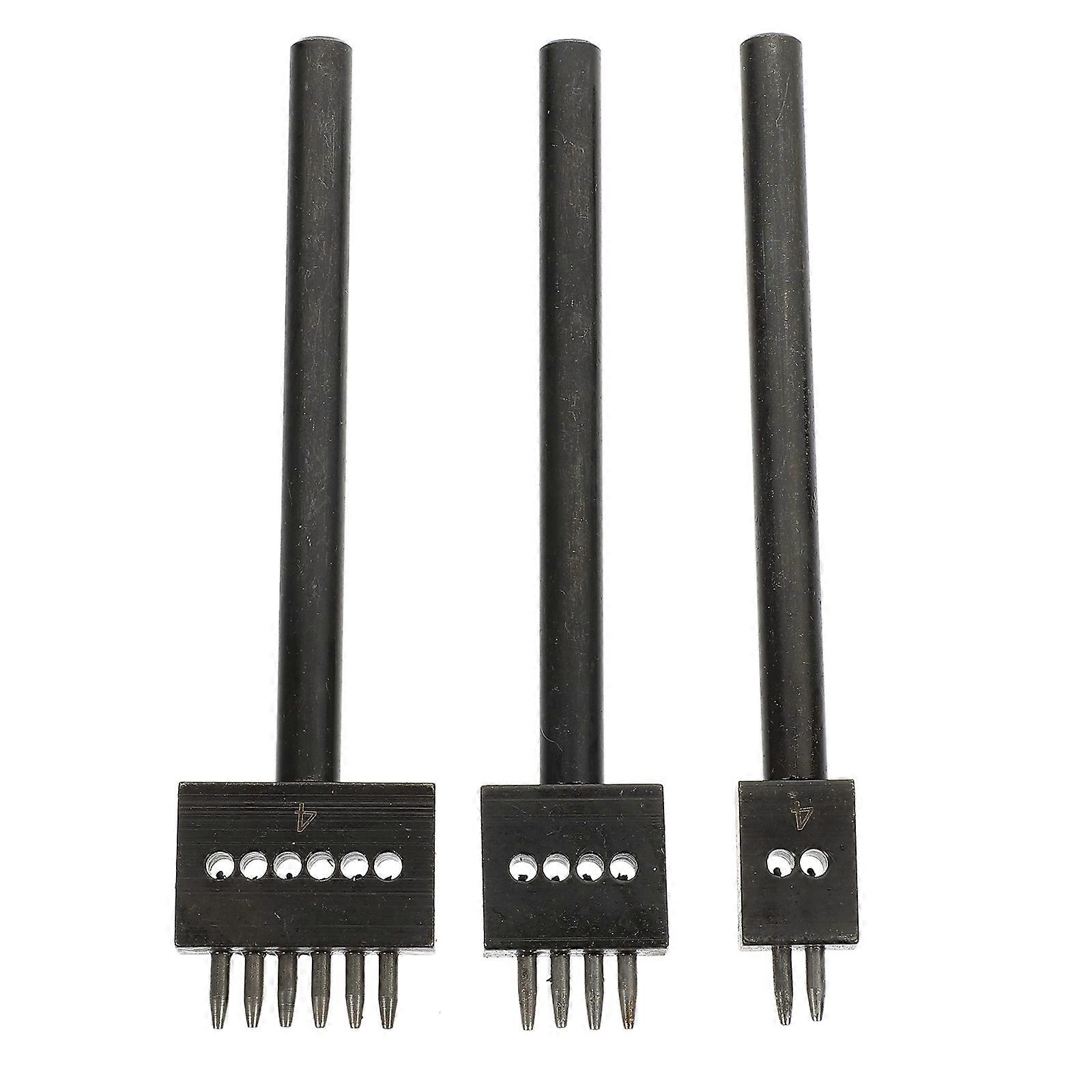 Hole Punch Tool 3Pcs Perfect For Leatherworking And DIY Projects Featuring Black Steel Round Design 12.3X3cm Functionality