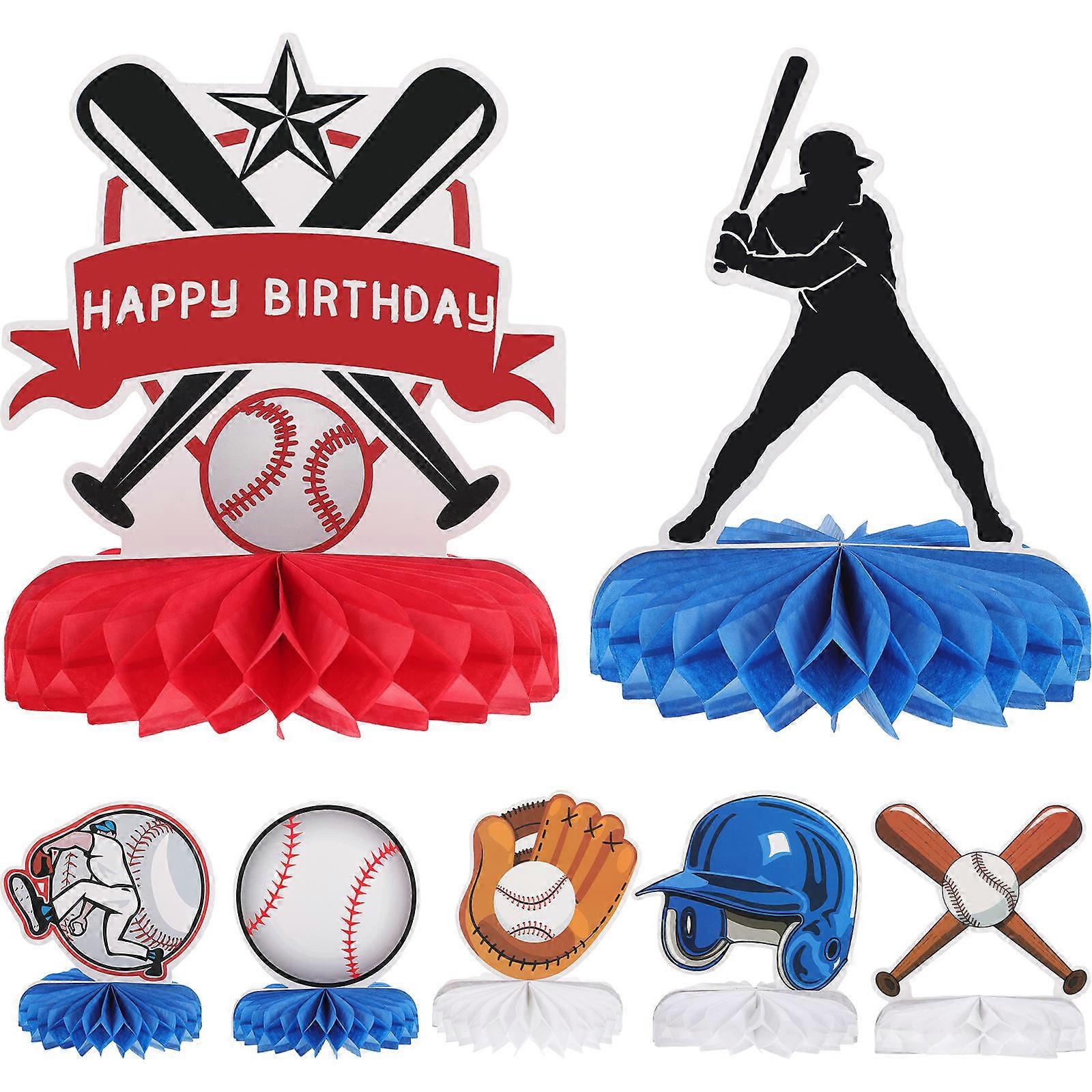 Baseball Themed 3D Honeycomb Decorations for Party Table Assorted Color Paperboard Desktop Fireplace 2 Sets