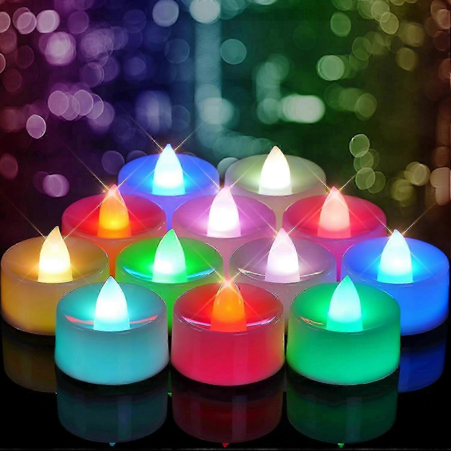 24 Pack Colour Changing LED Tea Lights, Flameless Tealight Battery Operated Candles with Rainbow Col