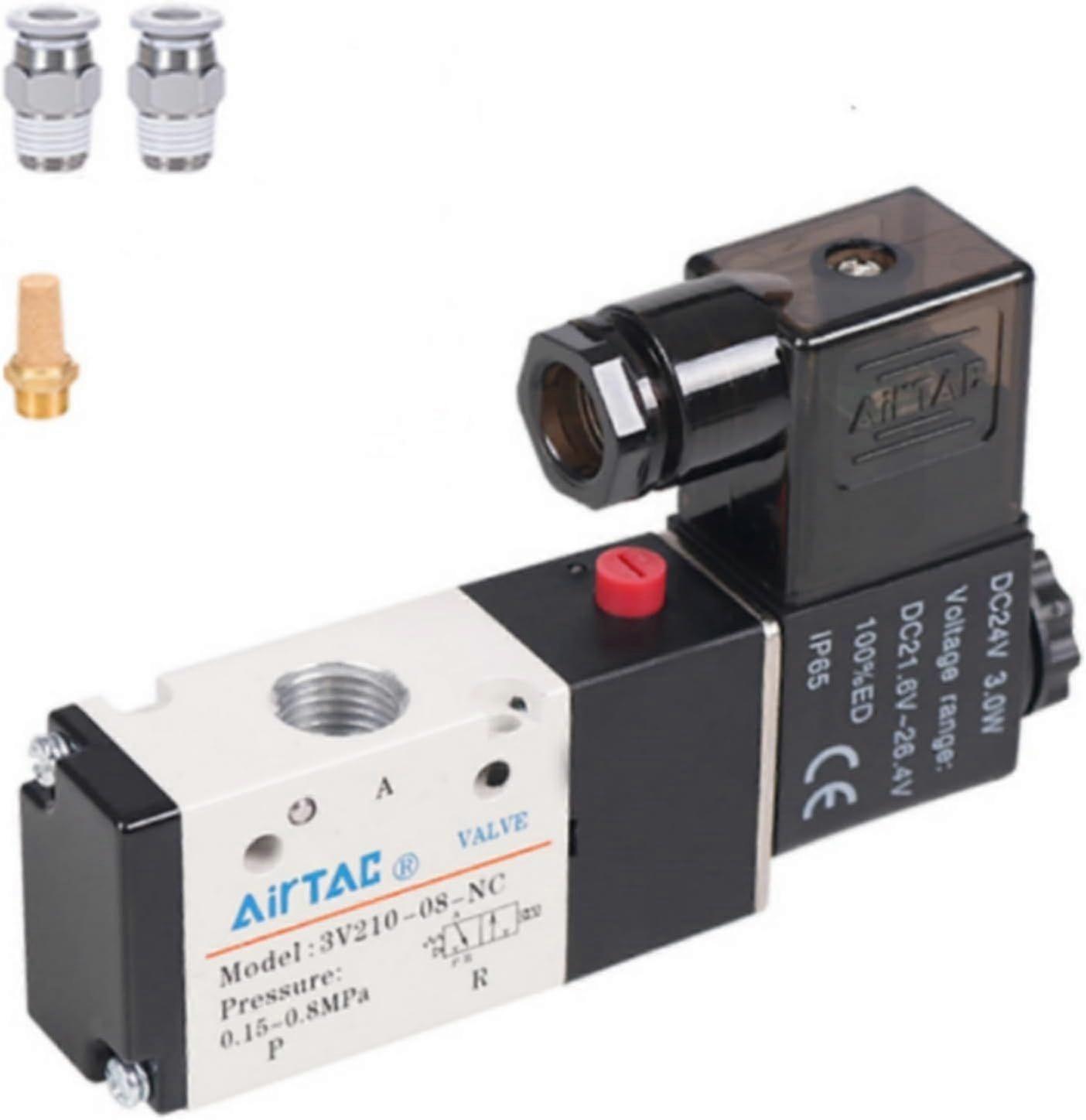 Solenoid Valve 3/2 way 1/4"PT Normally Closed Pneumatic AirTAC 3V210-08 DC24V Air Single C