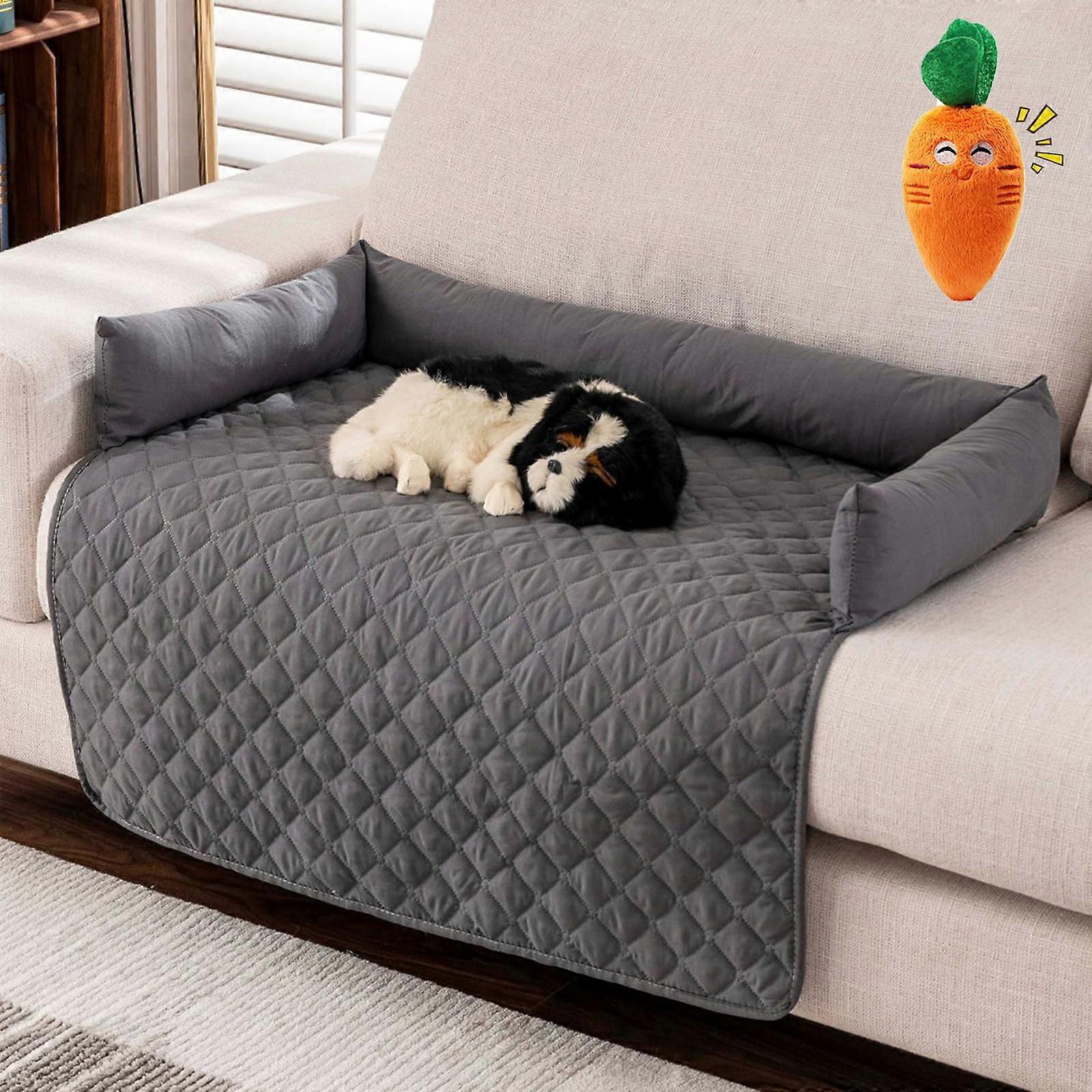 Cooling Sofa Bed for Dogs - Machine Washable Pet Bed, Dog Blanket, Toy Included, Dark Gray, 90x135 cm