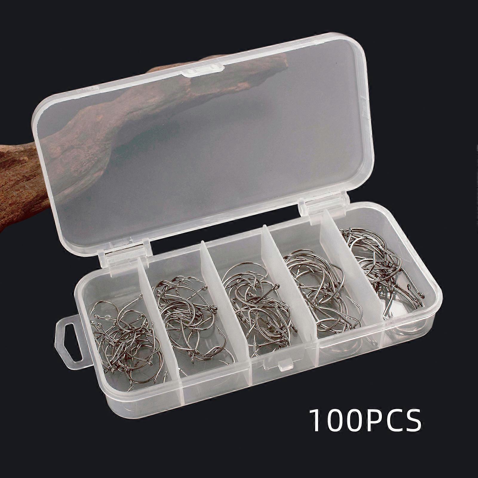 100pcs 5 Sizes Fishing Hooks Stainless Steel Carp Fishing Hooks Fishhook Worm Hooks with Plastic Box