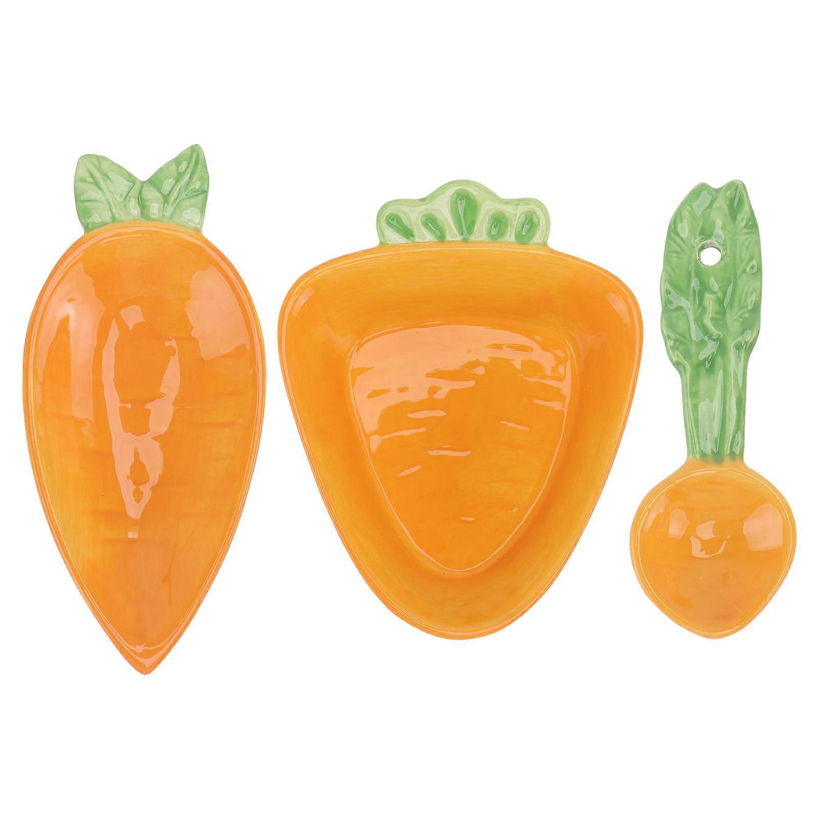 Premium 3Pcs Radish Shaped Bowl And Spoon Set For Kids Daily Use In Bright Orange Color 12.00X4.00X3.00cm