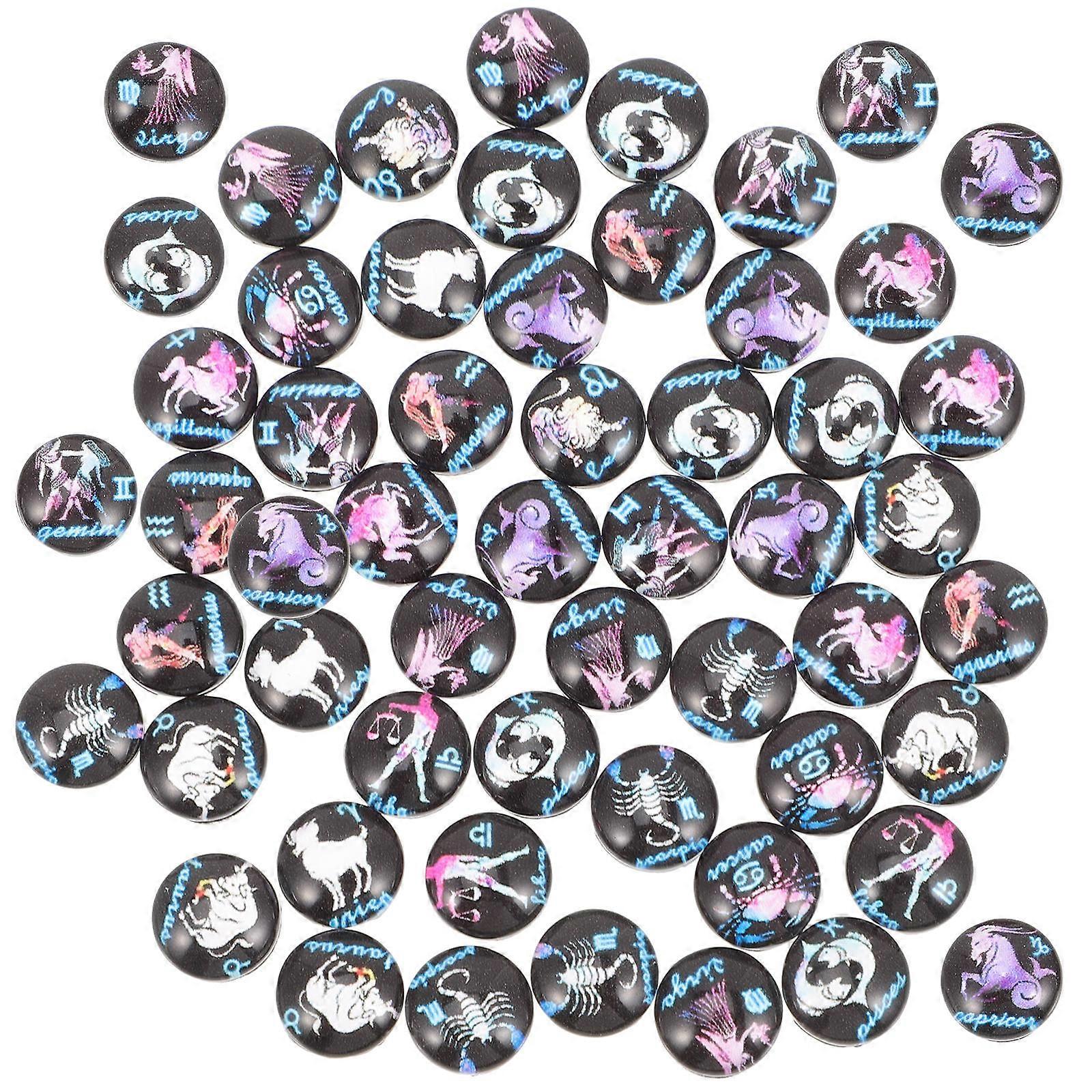 100pcs Patterned Zodiac Sign Glass Cabochons for DIY Jewelry, Crafts & Home Decor – Durable Glow in the Dark Gems for Creative Design Projects
