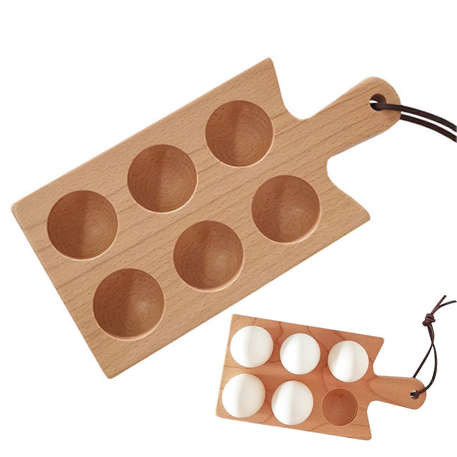Wooden egg holder with handle, 6compartment tray, decorative display plate for candies