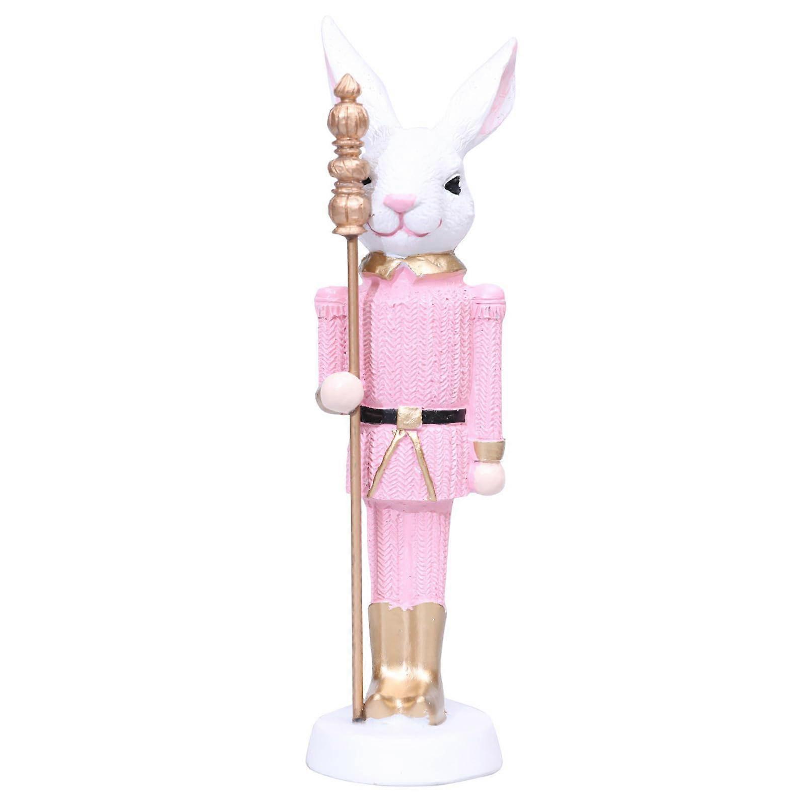 Resin Rabbit Holding Magic Wand Figurine 18 Cm - Soldier Rabbit Ornament For Festive Tabletop Decor