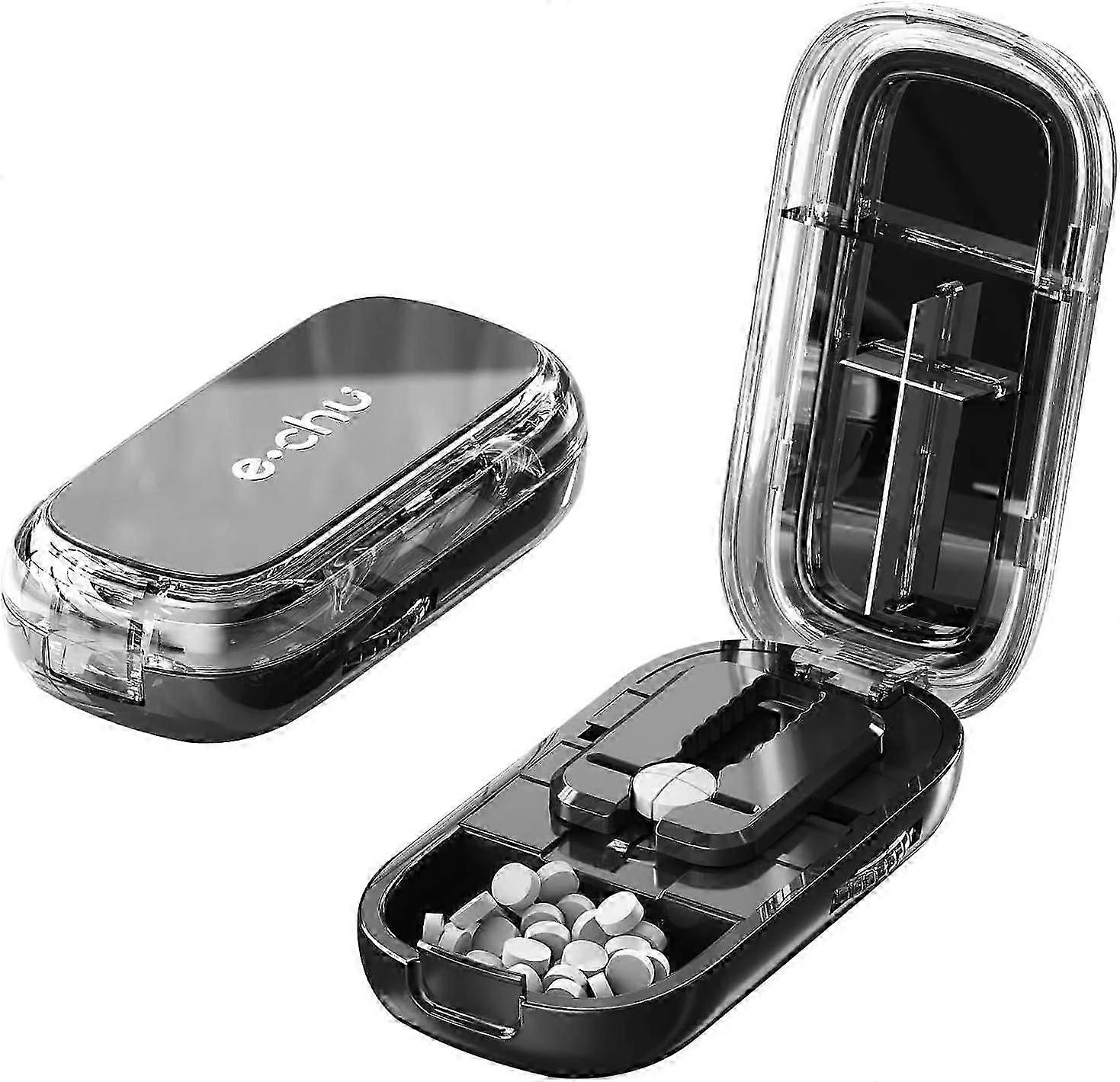Space-saving pill splitter for compact storage