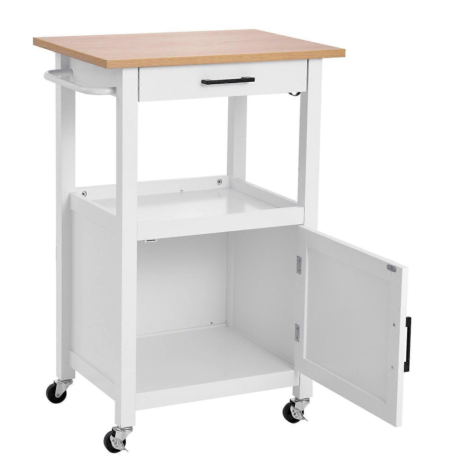 Kitchen Island Cart with Single Door Cabinet, Mobile Carts with Drawer, Towel Rack, Hooks, 45x59cm, White