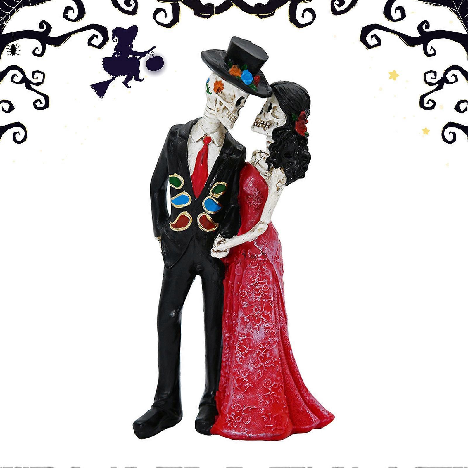 Halloween Theme Couple Model Statue Durable Resin Skeleton Statues Decor