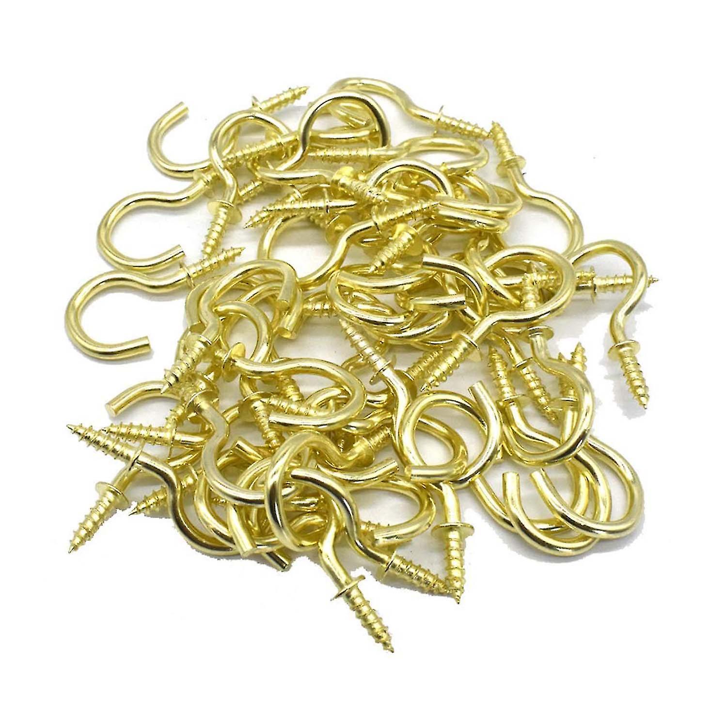 Brass Plated Ceiling Cups Screw Hooks 50pcs