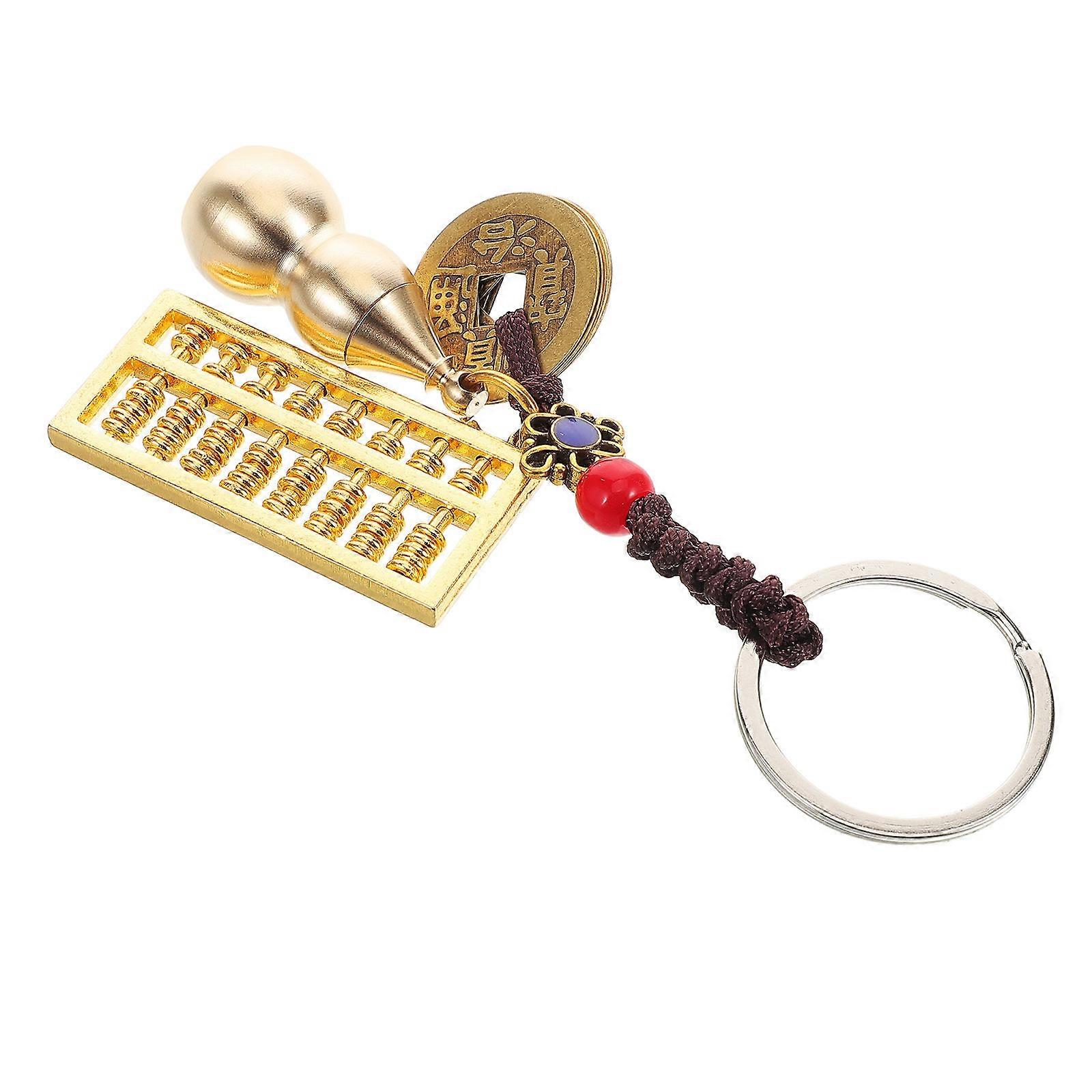 Vintage Gourd Abacus Keychain Pendant with Coin Charm Unique Lucky Key Ring for Car Keys, Bags, and Purses Symbol of Prosperity and Everyday Use