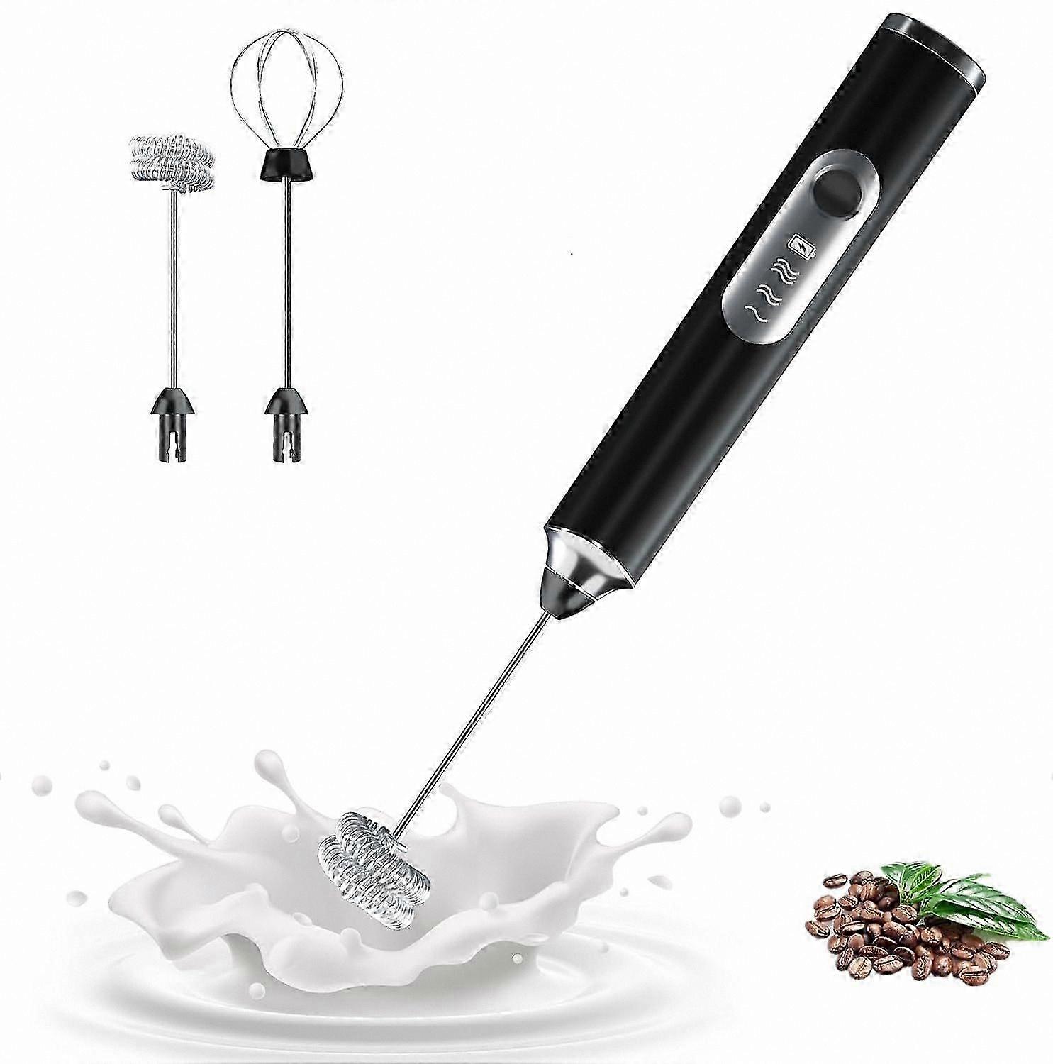 Electric Handheld Milk Frother with 3 Speeds, Rechargeable Drink Mixer for Coffee, Latte, Cappuccino, Includes 2 Whisks