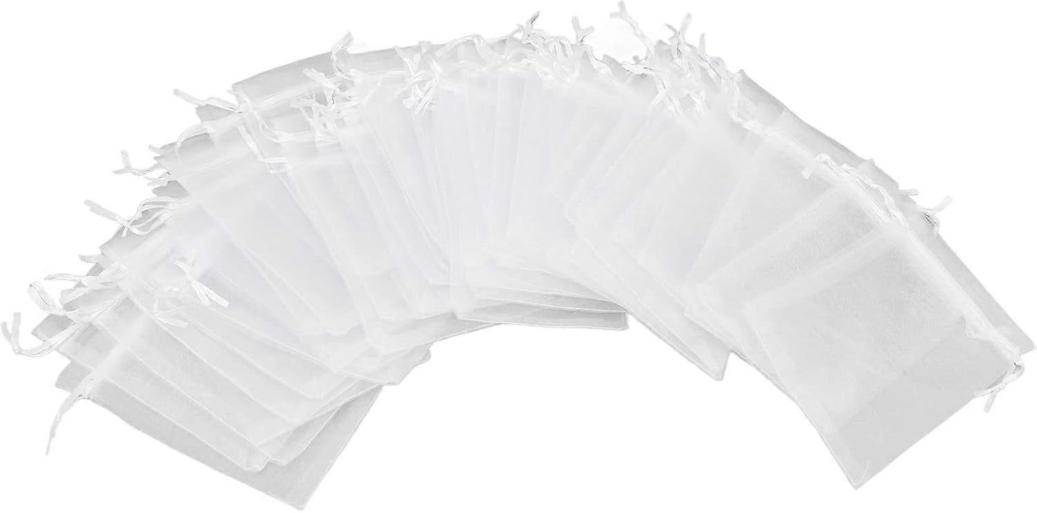 100pcs Small Mesh Bags Drawstring Sheer, Organza Bags White for Candy Weeding