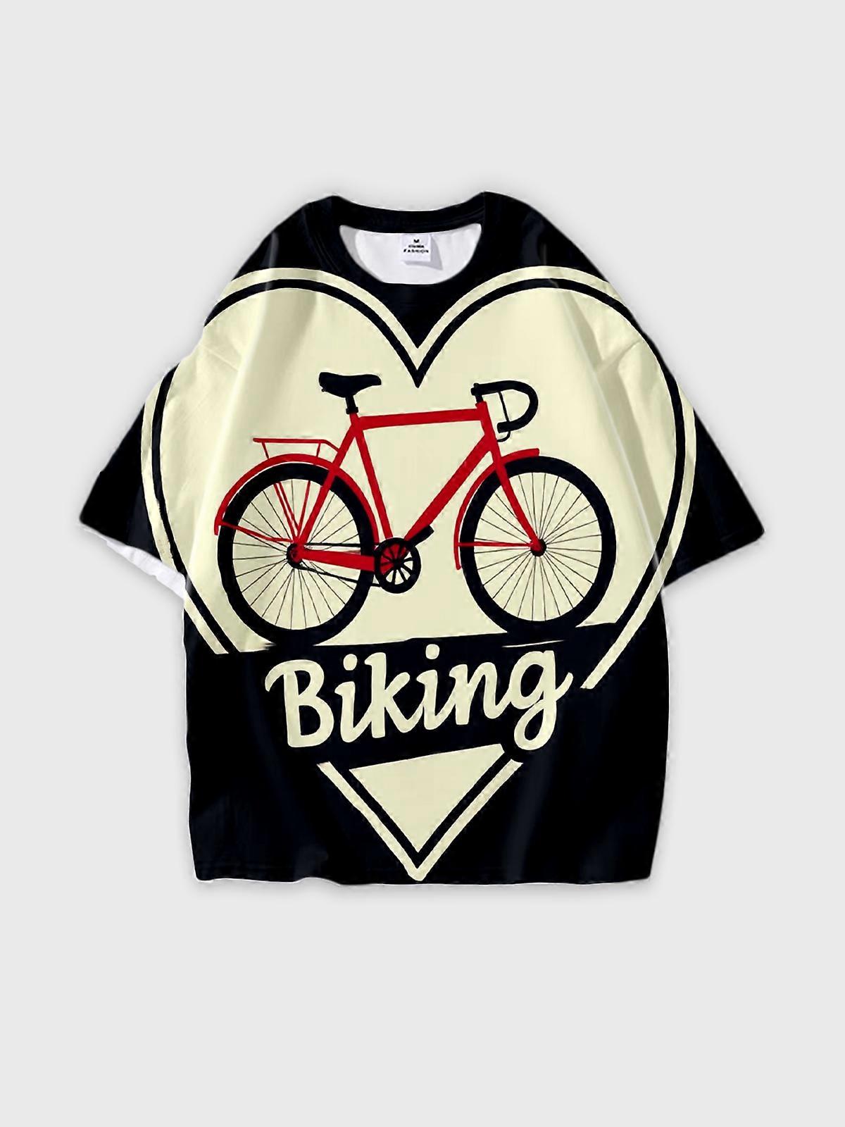T-Shirt Round Neck, Loose Short Sleeve Pattern Graphic Tee, Unisex Summer Casual Top V3615