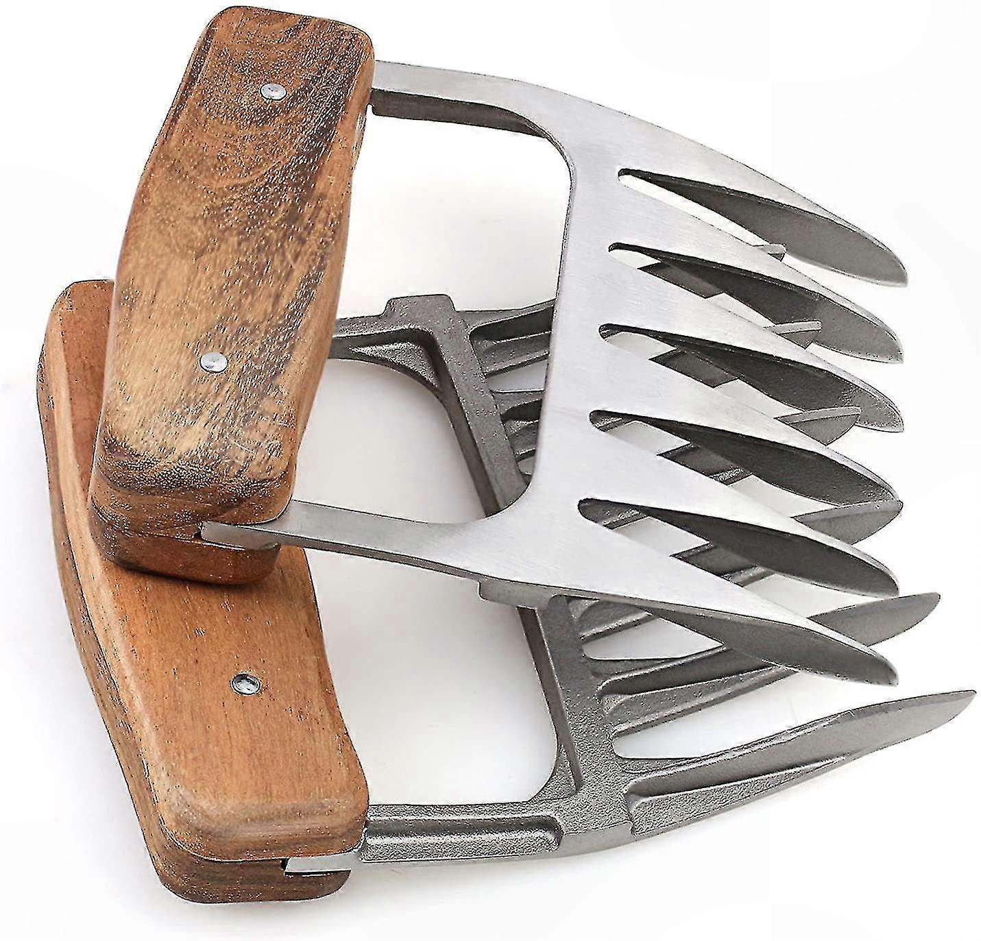 Stainless Steel Meat Claws with Wood Handle for Shredding and Lifting